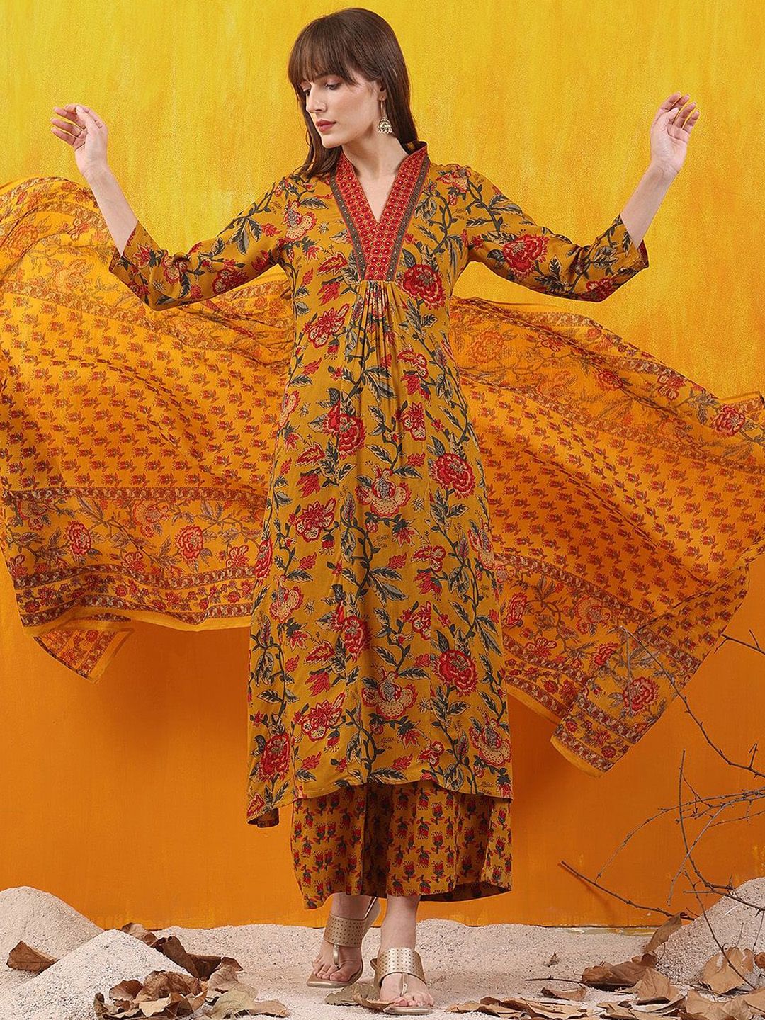 KALINI Floral Printed Kurta with Palazzos & Dupatta