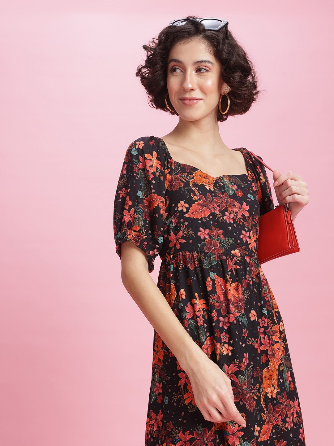 DressBerry Floral Printed Knot Detail Tiered A-Line Maxi Dress
