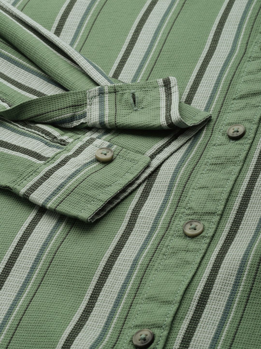 The Indian Garage Co Pure Cotton Slim Fit Opaque Textured & Striped Casual Shirt
