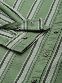 The Indian Garage Co Pure Cotton Slim Fit Opaque Textured & Striped Casual Shirt