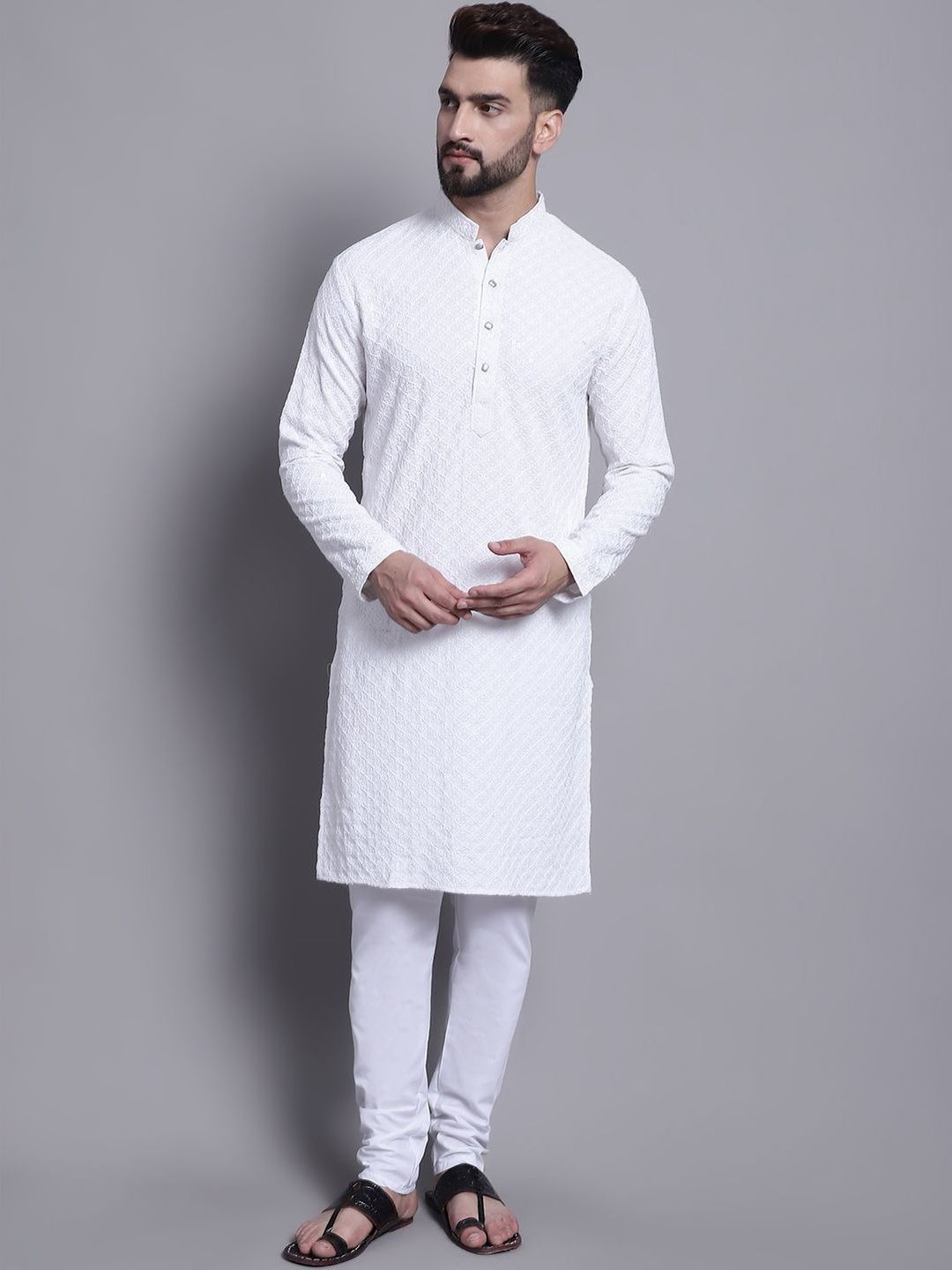 SOJANYA Men Ethnic Motifs Embroidered Regular Pure Cotton Kurta with Pyjamas