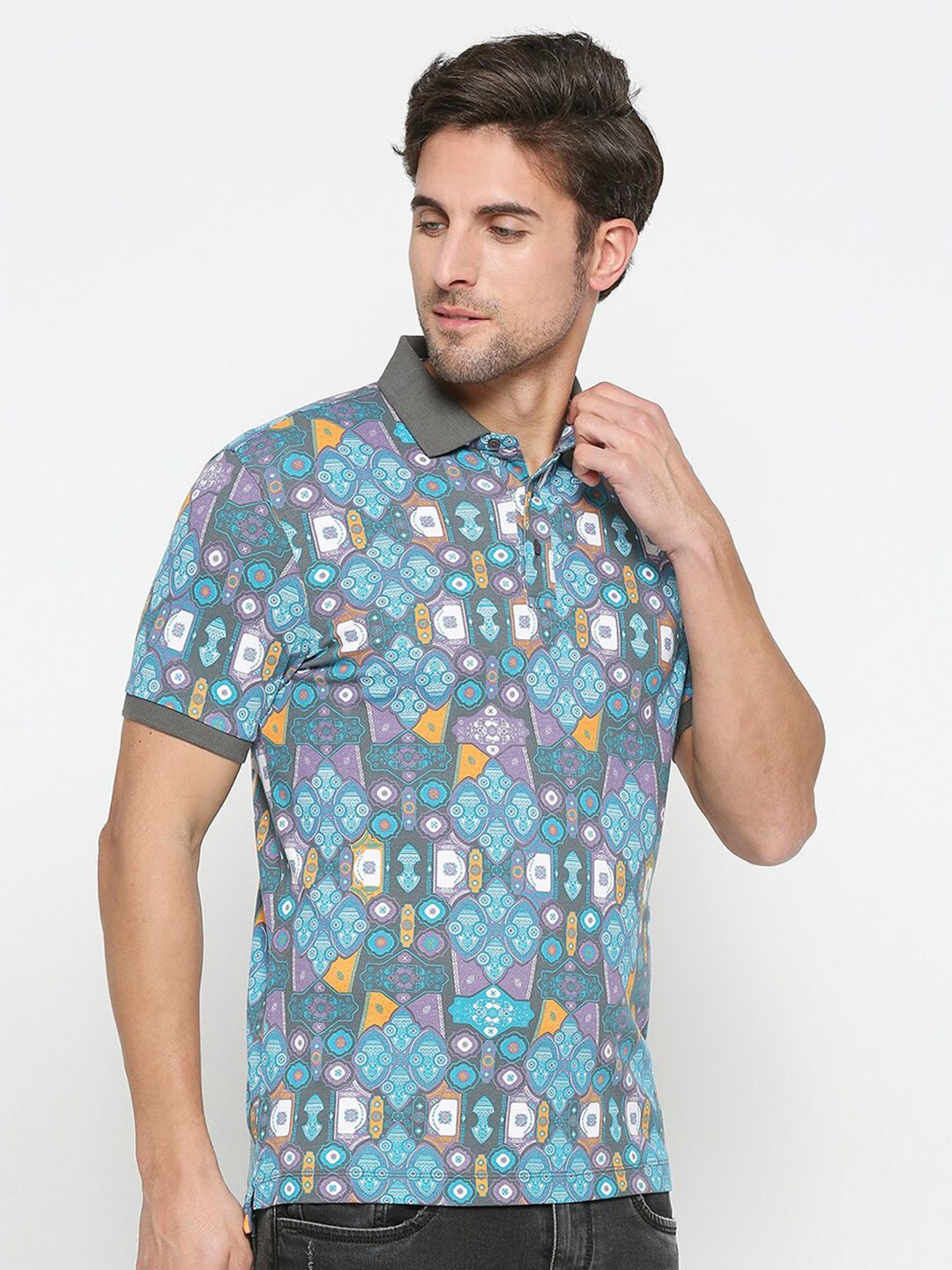 Being Human Geometric Printed Polo Collar Regular Fit Cotton Regular T-shirt