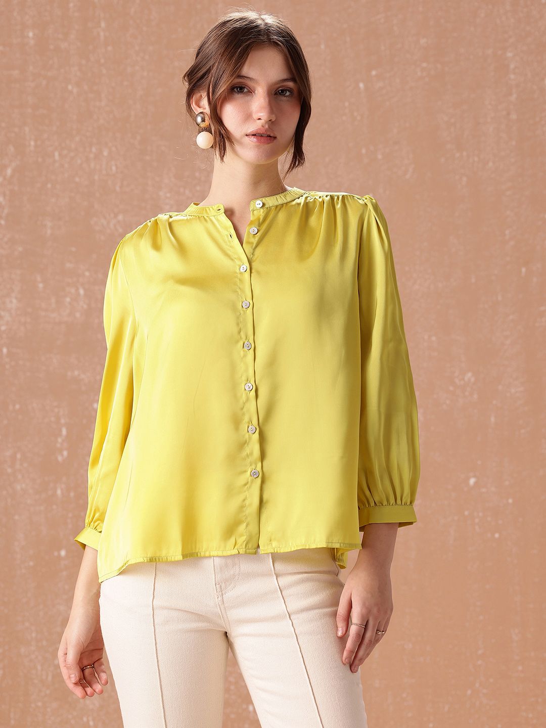 all about you Band Collar Gathers Semiformal Shirt