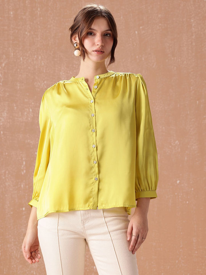all about you Band Collar Gathers Semiformal Shirt