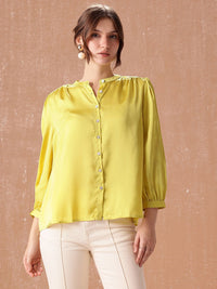 all about you Band Collar Gathers Semiformal Shirt