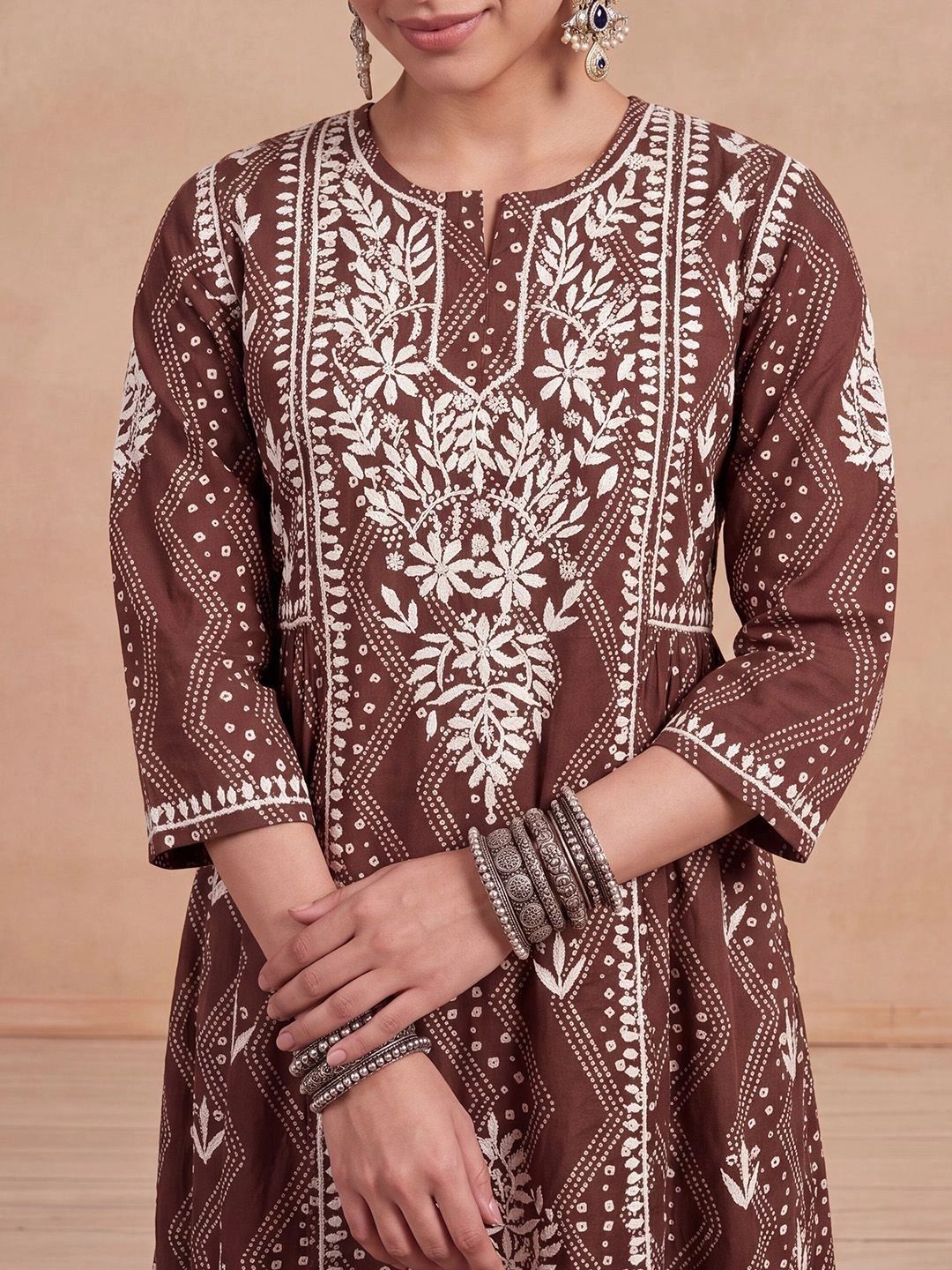 Rumah Wanita Chikankari Motif Etnik Sulam Benang Kerja Kurta