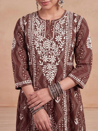 Rumah Wanita Chikankari Motif Etnik Sulam Benang Kerja Kurta