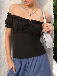 DressBerry Flirtatious Flair Off-shoulder Puff Sleeve Bardot Top