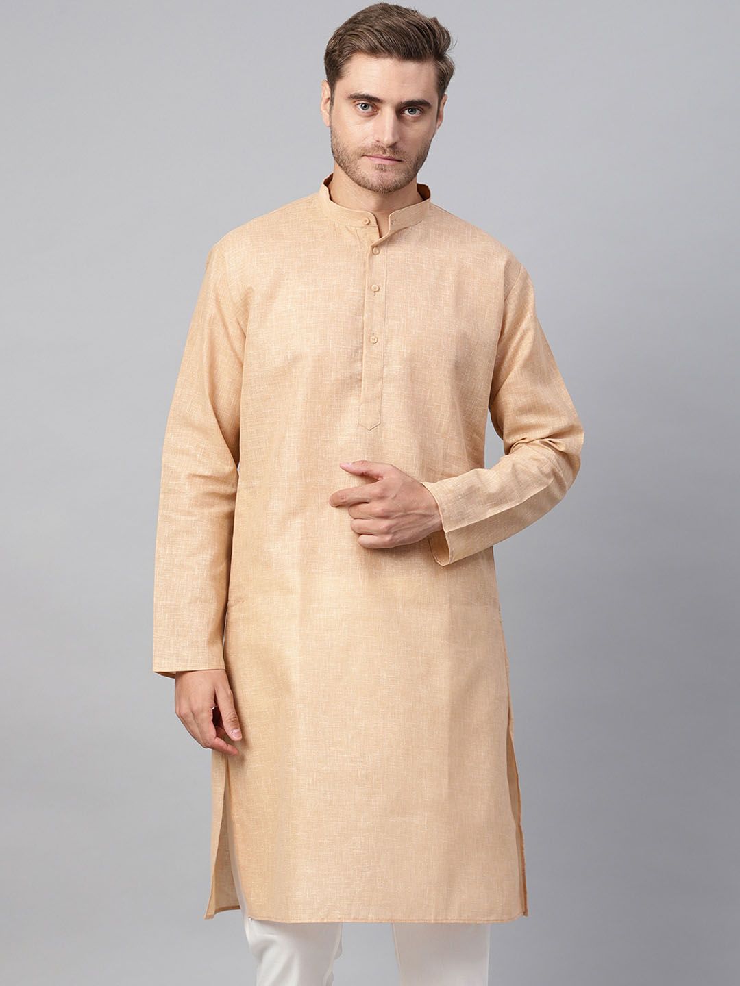 SOJANYA Men Brown Woven Design Straight Kurta