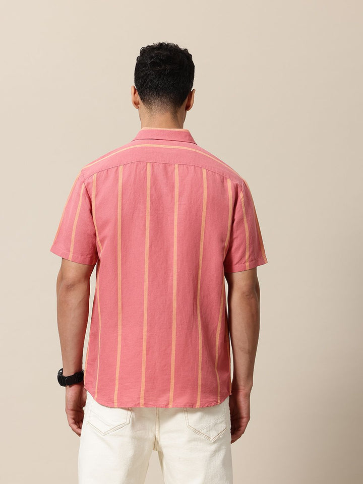 Mr Bowerbird Liberal Fit Linen Cotton Opaque Striped Casual Shirt