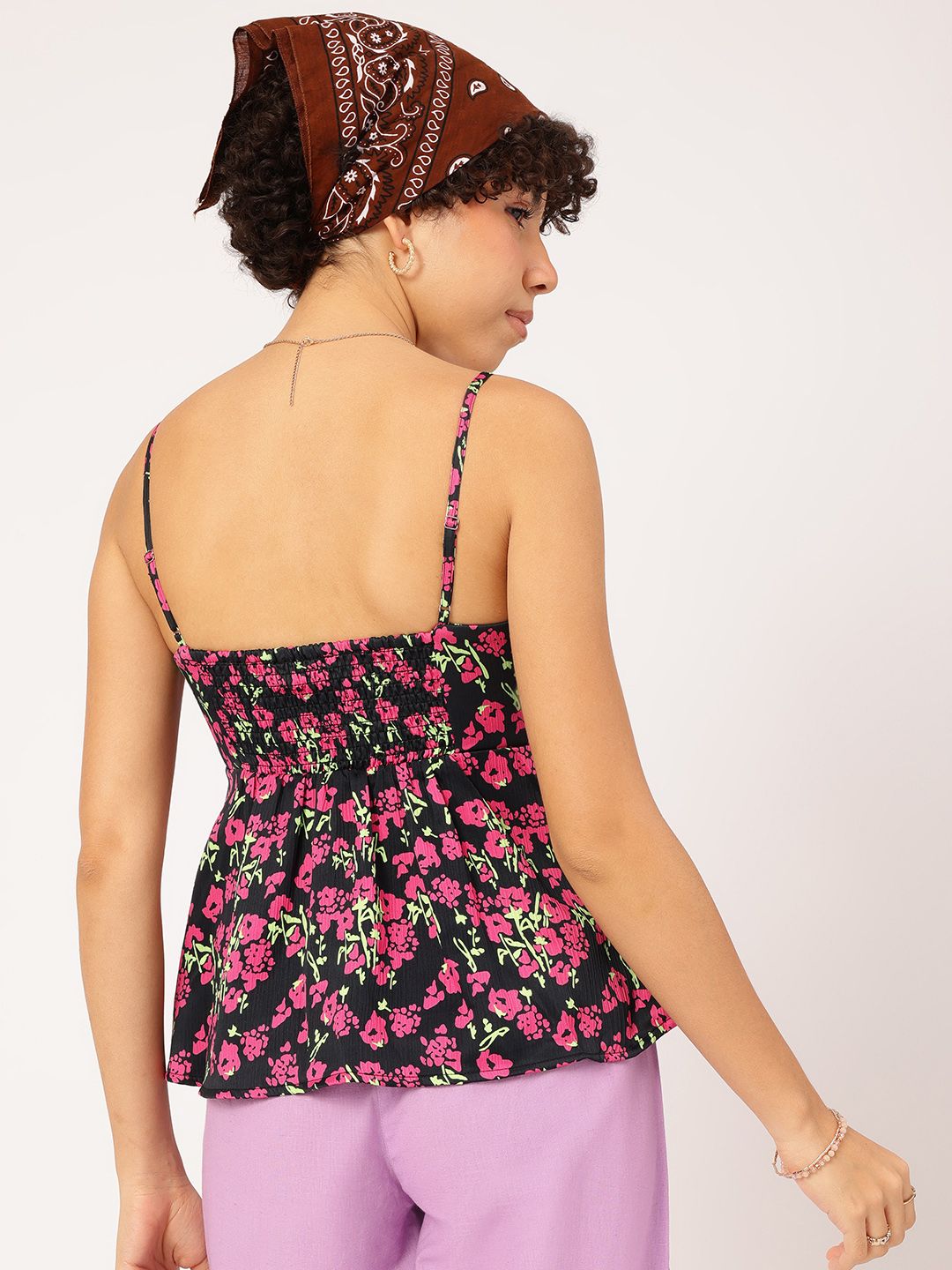 DressBerry Floral Fantasy Tie-Up Neck A-Line Top