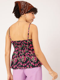 DressBerry Floral Fantasy Tie-Up Neck A-Line Top