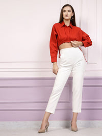Athena Drop Shoulder Sleeves Cotton Shirt Style Crop Top