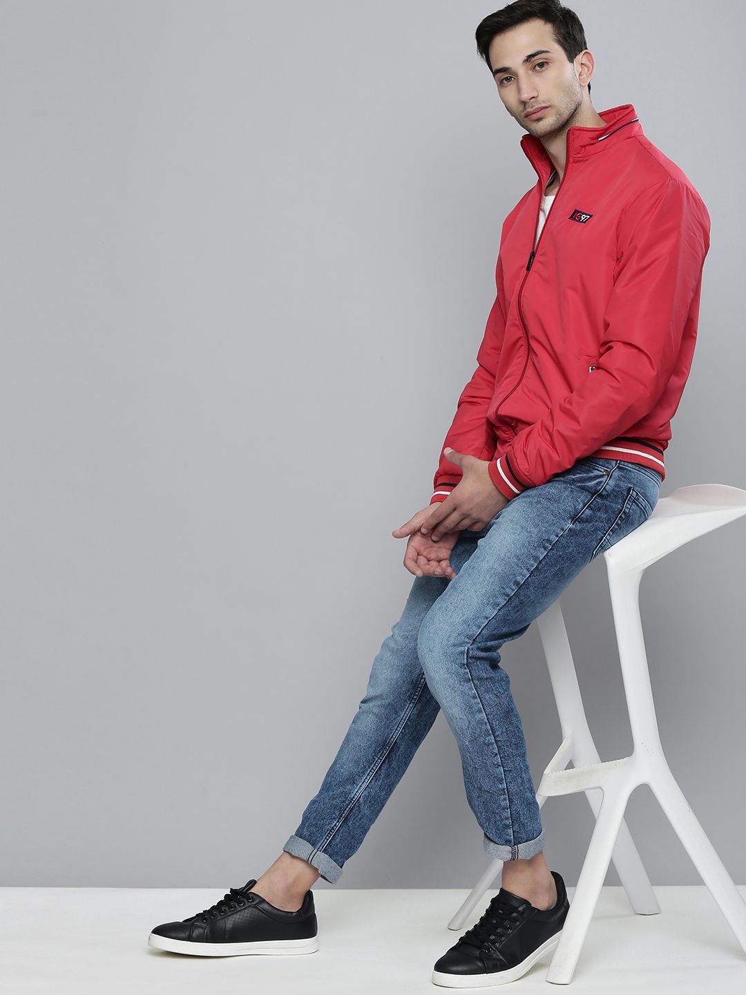 The Indian Garage Co Men Zip-Front Slim Fit Bomber Jacket