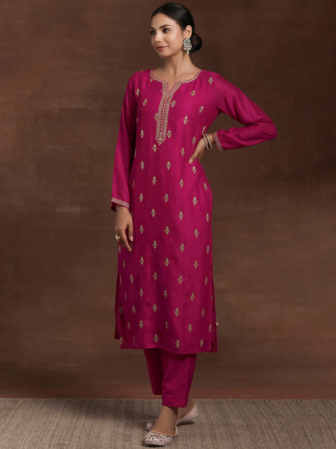 Libas Floral Embroidered Regular Kurta With Trousers & Dupatta