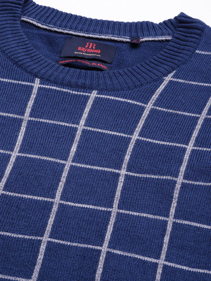 Raymond Men Blue & Grey Checked Pullover