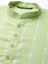 See Designs Men Lime Green & White Pure Cotton Printed Kurta with Pyjamas
