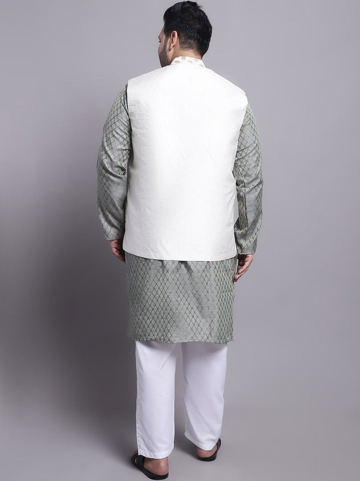 SOJANYA PLUS Ethnic Motifs Woven Design Regular Kurta With Pyjamas & Nehru Jacket~