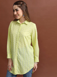 Vishudh Lime Green Floral Embroidered Casual Shirt
