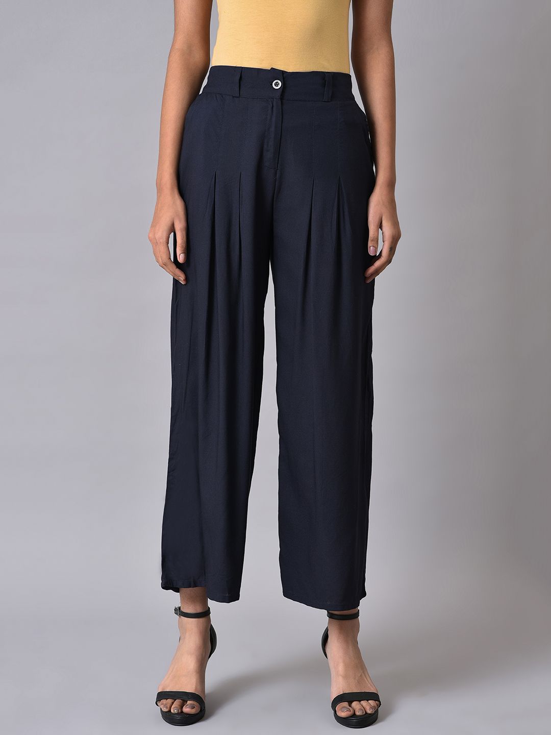 W Women Navy Palazzo Trousers