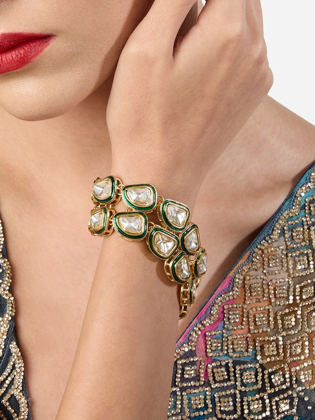 Zaveri Pearls Meenakari Gold-Plated Wraparound Bracelet