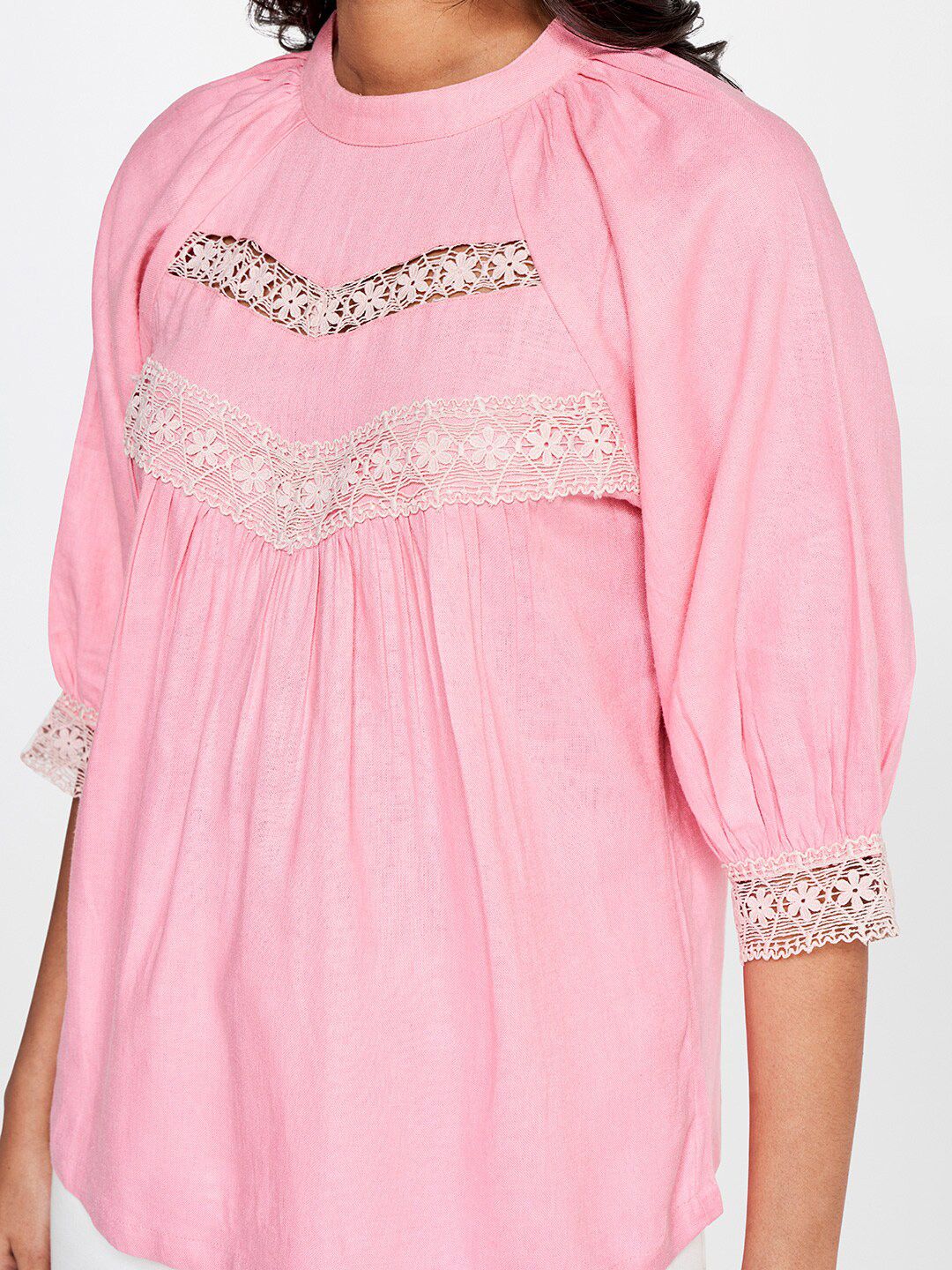 AND High Neck Styled Back Linen Top