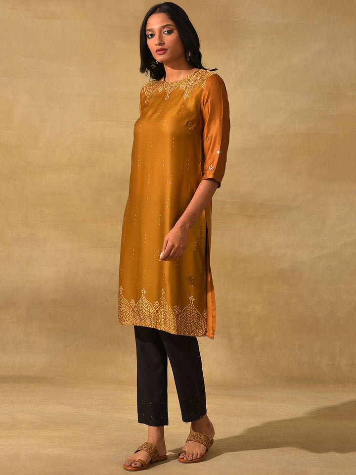W The Folksong Bandhani Printed Mirror Work Kurta