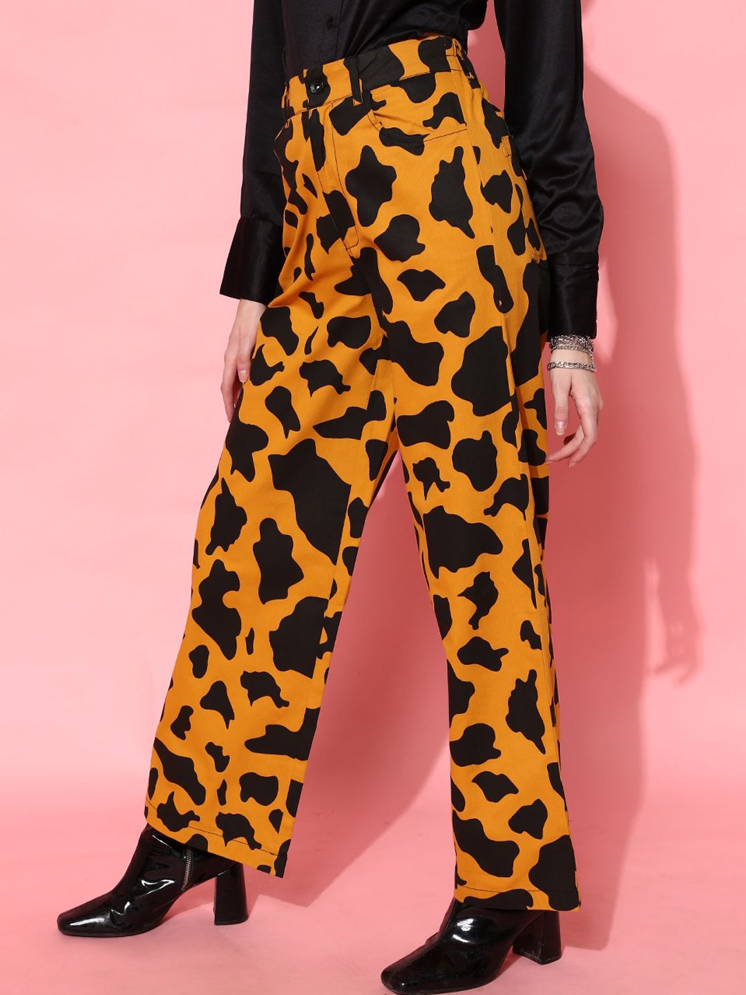 STREET 9 Women Stylish Mustard Animal Printed Trousers