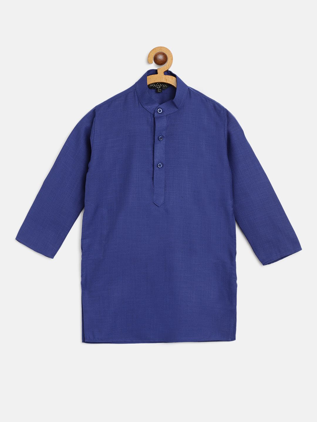 SOJANYA Boys Blue Solid Mandarin Collar Straight Kurta