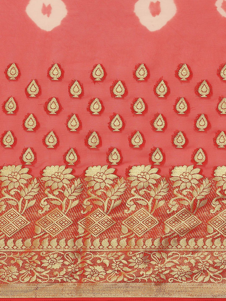 Saree mall Red & Peach-Coloured Woven Design Banarasi Saree