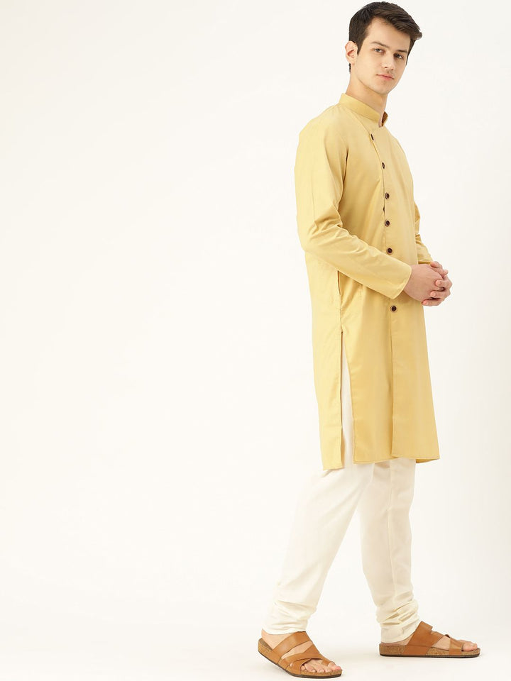 SOJANYA Men Beige Solid Angrakha Straight Kurta