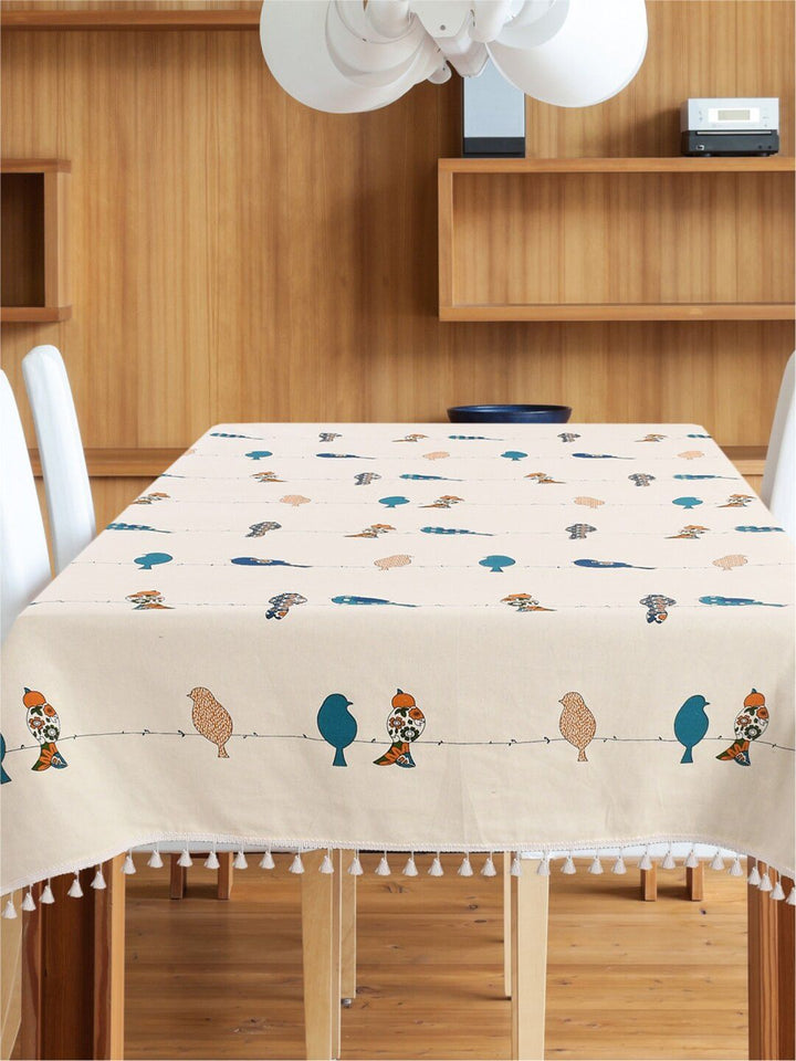 URBAN SPACE Off White Printed Pure Cotton Square Table Cover
