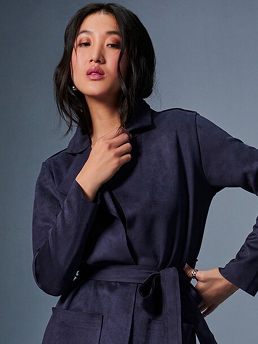 AND Stand Collar Longline Tailored Jacket