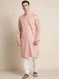 SOJANYA Men Peach-Coloured & White Pure Cotton Leheriya Printed Kurta