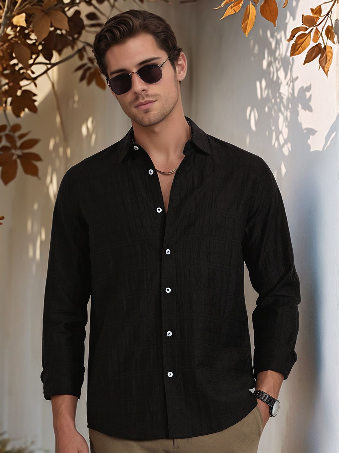Thomas Scott Men Classic Slim Fit Opaque Casual Shirt