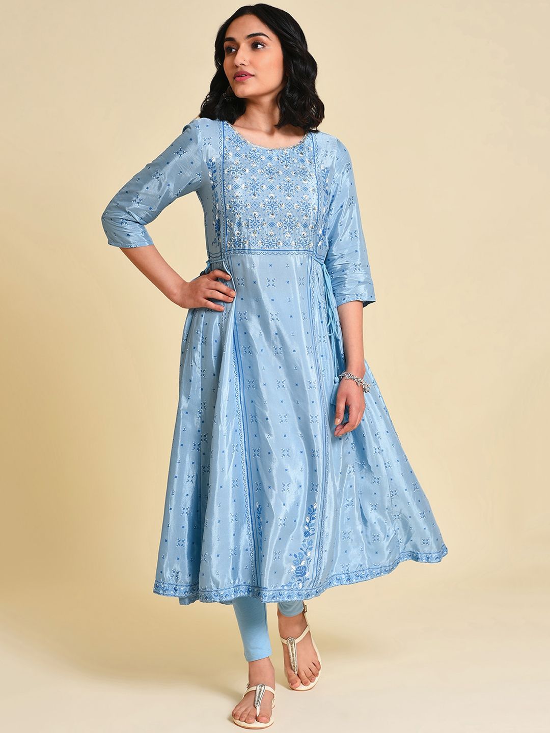 W Geometric Printed Sequins Anarkali Kurta