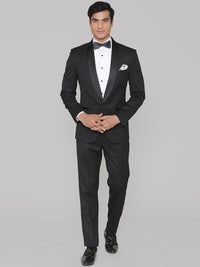 MANQ Men Black Solid Slim Fit Tuxedo Suit