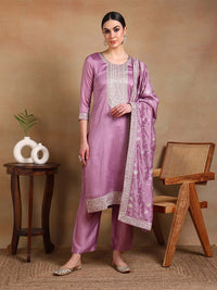 KALINI Floral Embroidered Sequinned Straight Kurta & Trousers With Dupatta