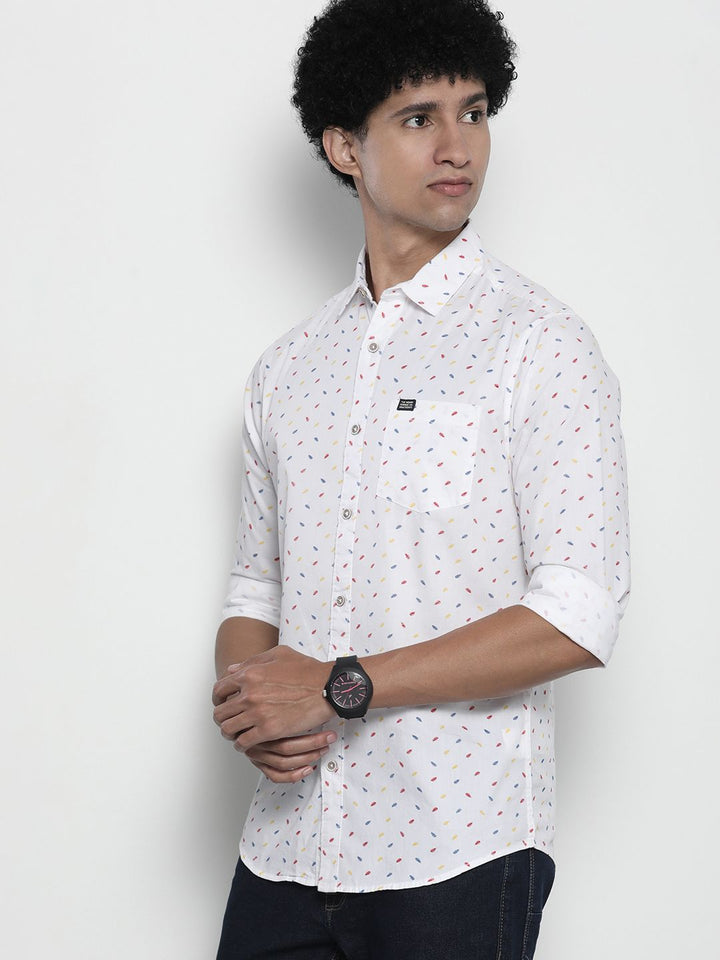 The Indian Garage Co Men White & Red Printed Pure Cotton Casual Shirt
