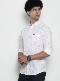 The Indian Garage Co Men White & Red Printed Pure Cotton Casual Shirt