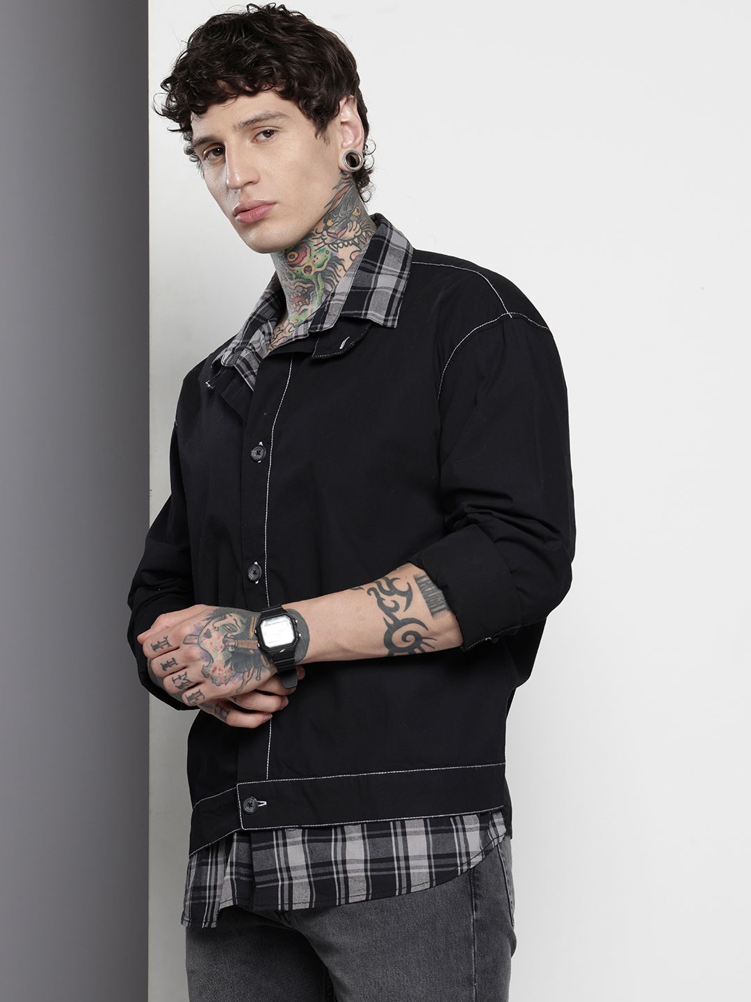 The Indian Garage Co Men Boxy Fit Solid Street Wear Utility Shirt