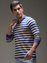 Difference of Opinion Men Striped Polo Collar Cotton T-shirt