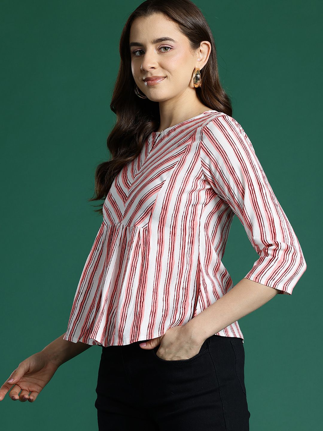 DressBerry Striped Keyhole Neck Top