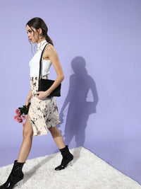 Berrylush Women Classy Beige Floral Fantasy Skirt
