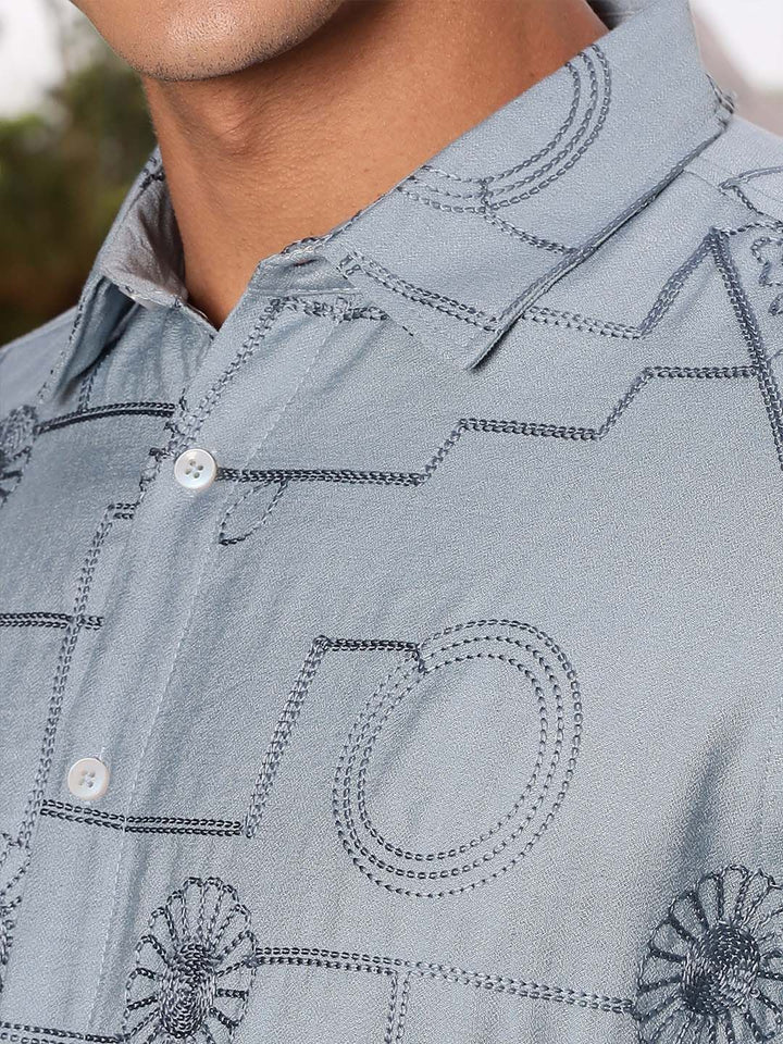 Thomas Scott Men Regular Fit Long Sleeves Embroidered Shirt