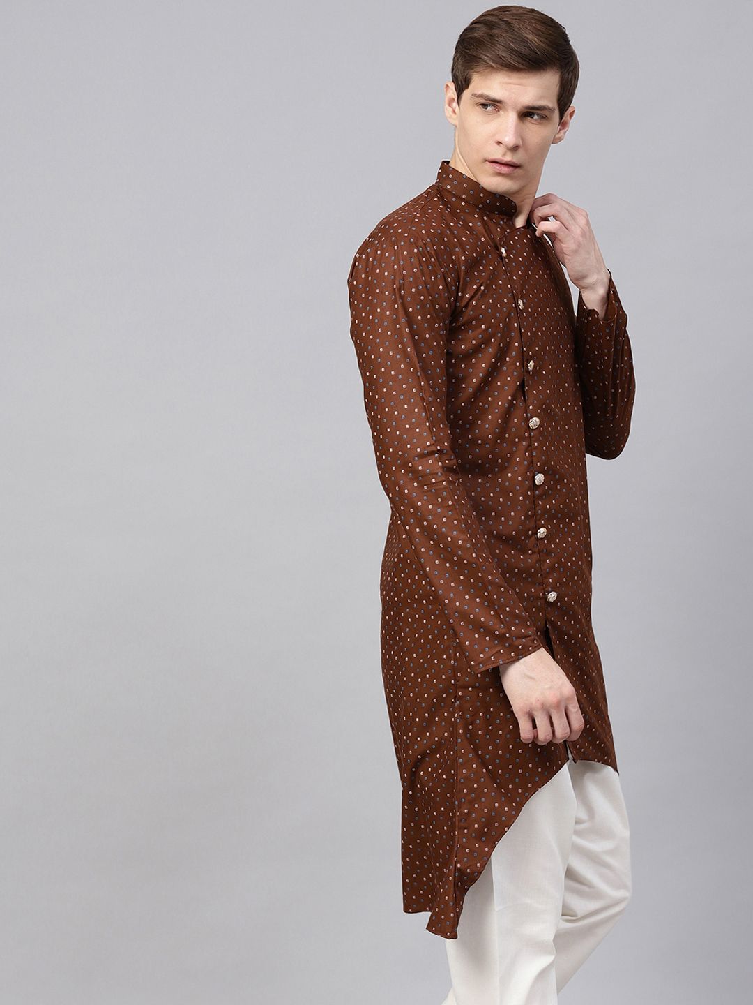 SOJANYA Men Brown Printed Straight Kurta