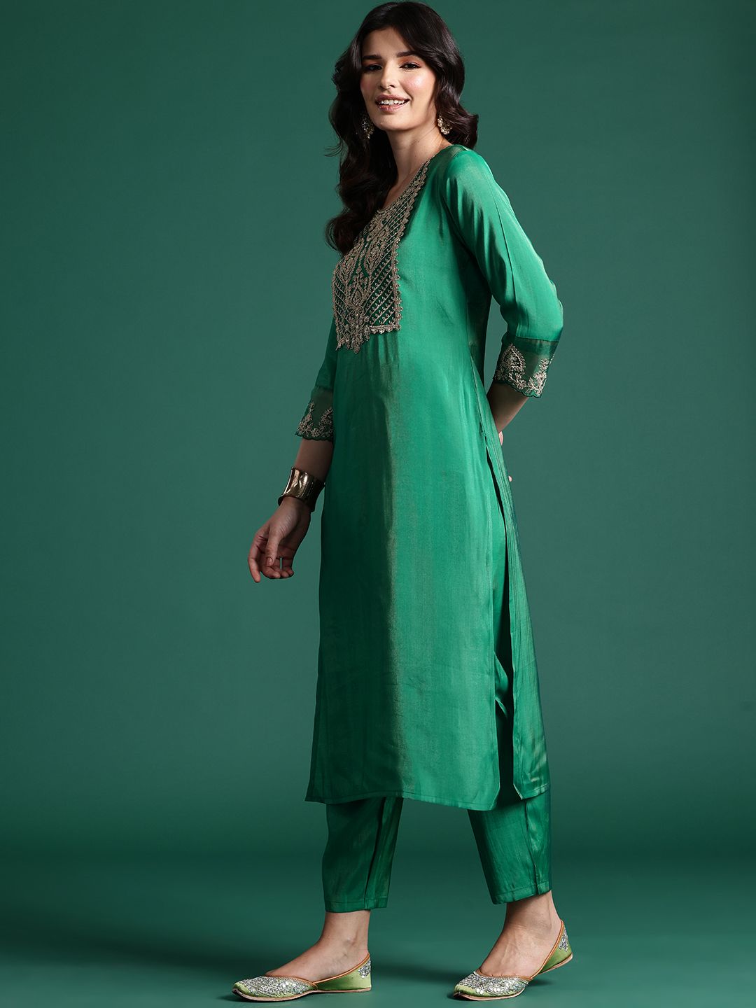 Indo Era Ethnic Motifs Zari Embroidered Kurta with Trousers & With Dupatta