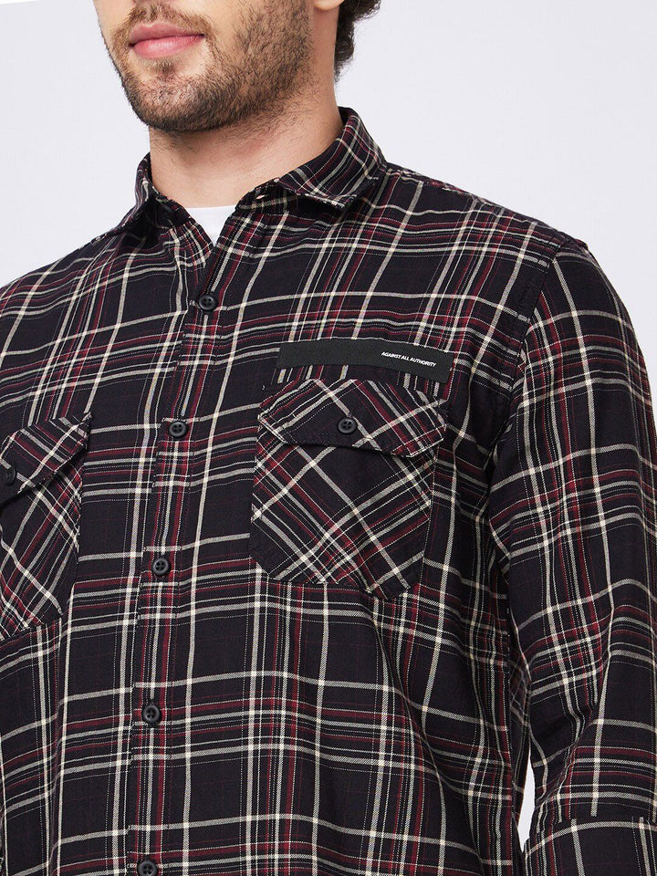 SPYKAR Tartan Checked Spread Collar Denim Casual Cotton Shirt