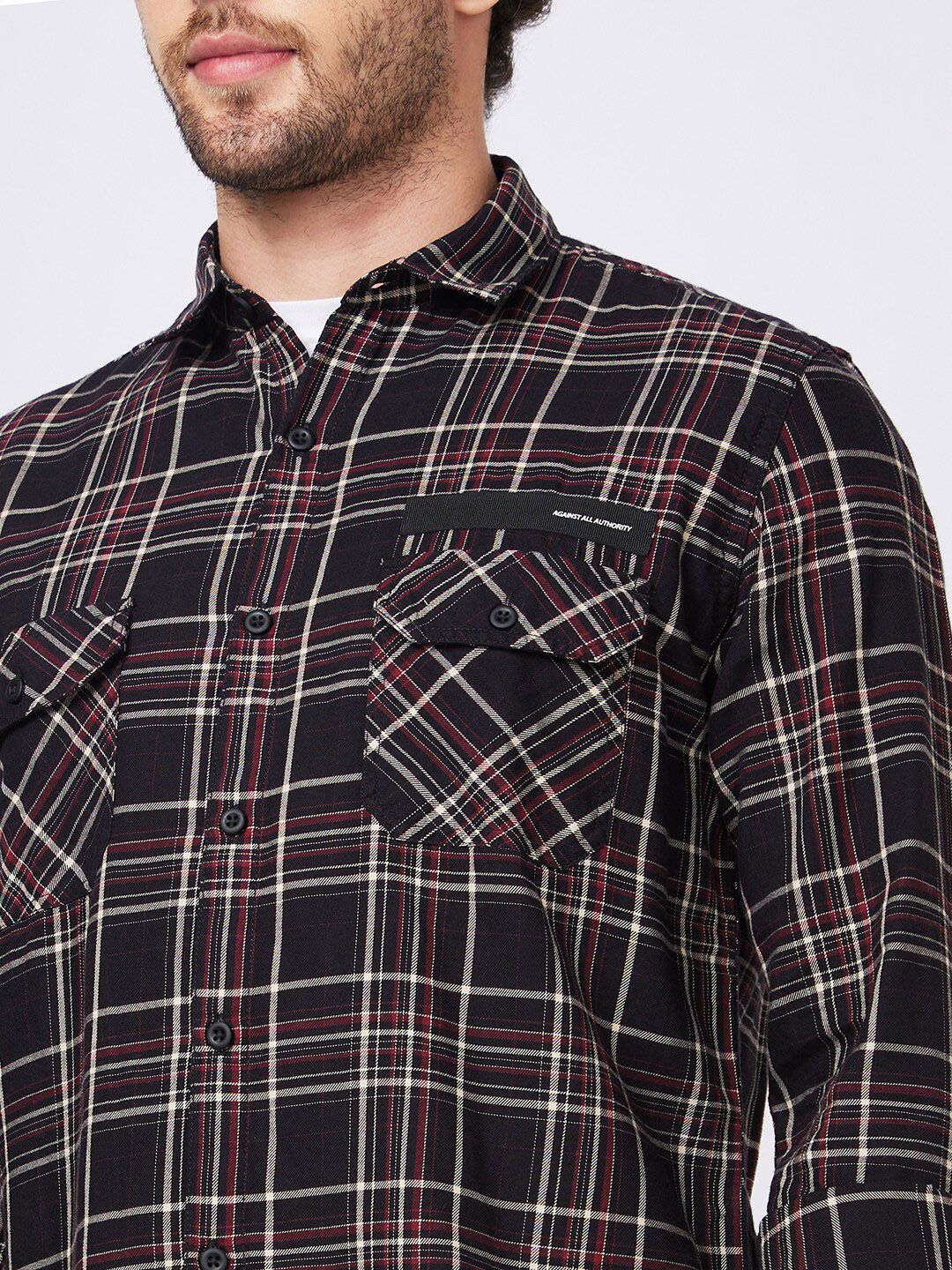 SPYKAR Tartan Checked Spread Collar Denim Casual Cotton Shirt