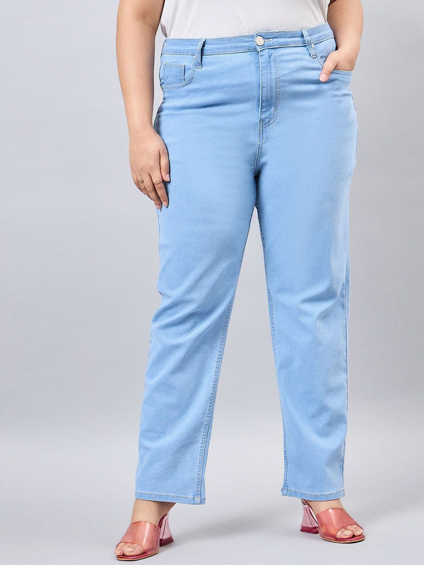 Style Quotient Women Plus Size Light Blue Straight Fit High Rise Stretchable Denim Jeans